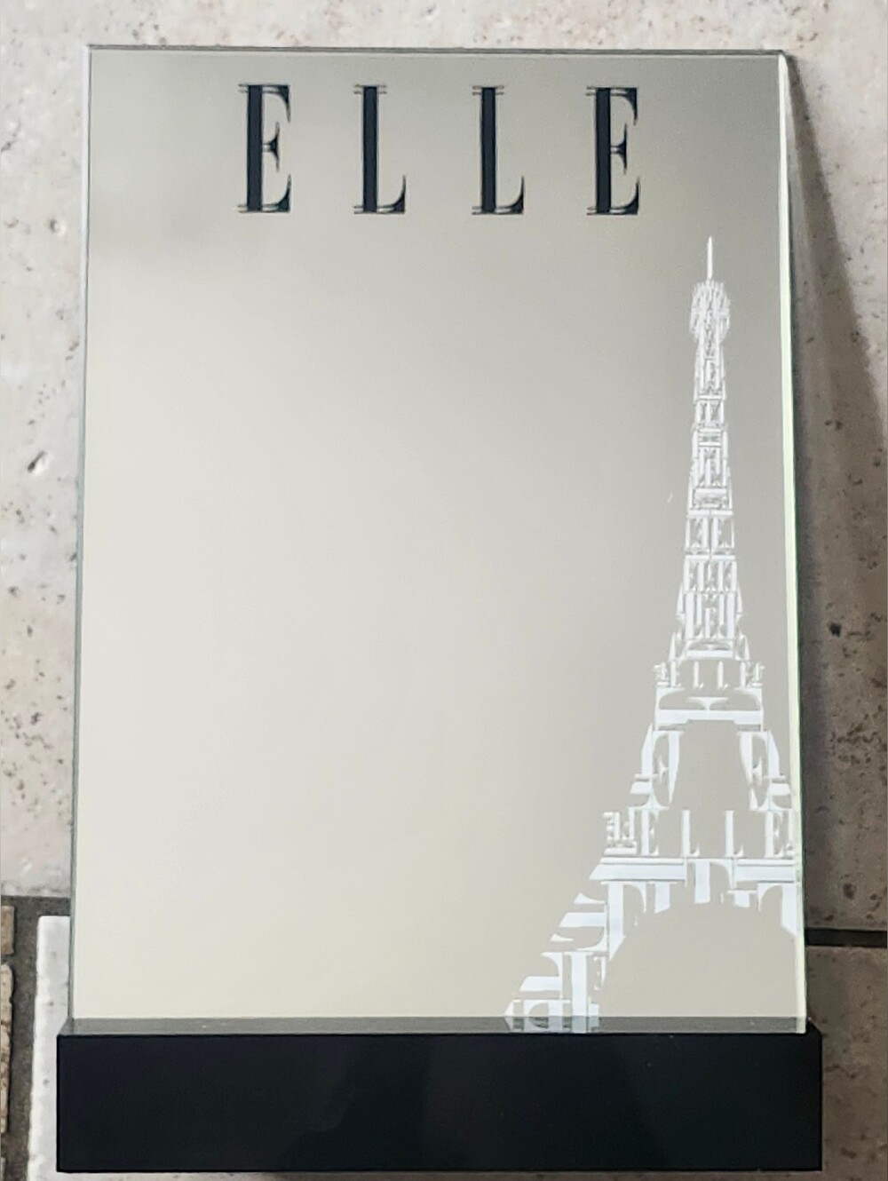 ELLE Clear Tabletop Mirror With Black Base & Eiffel Tower
